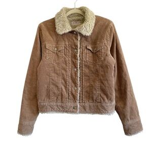 Y2K 2000s Gilmore girls Sherpa corduroy jacket button quilted interior fur trim